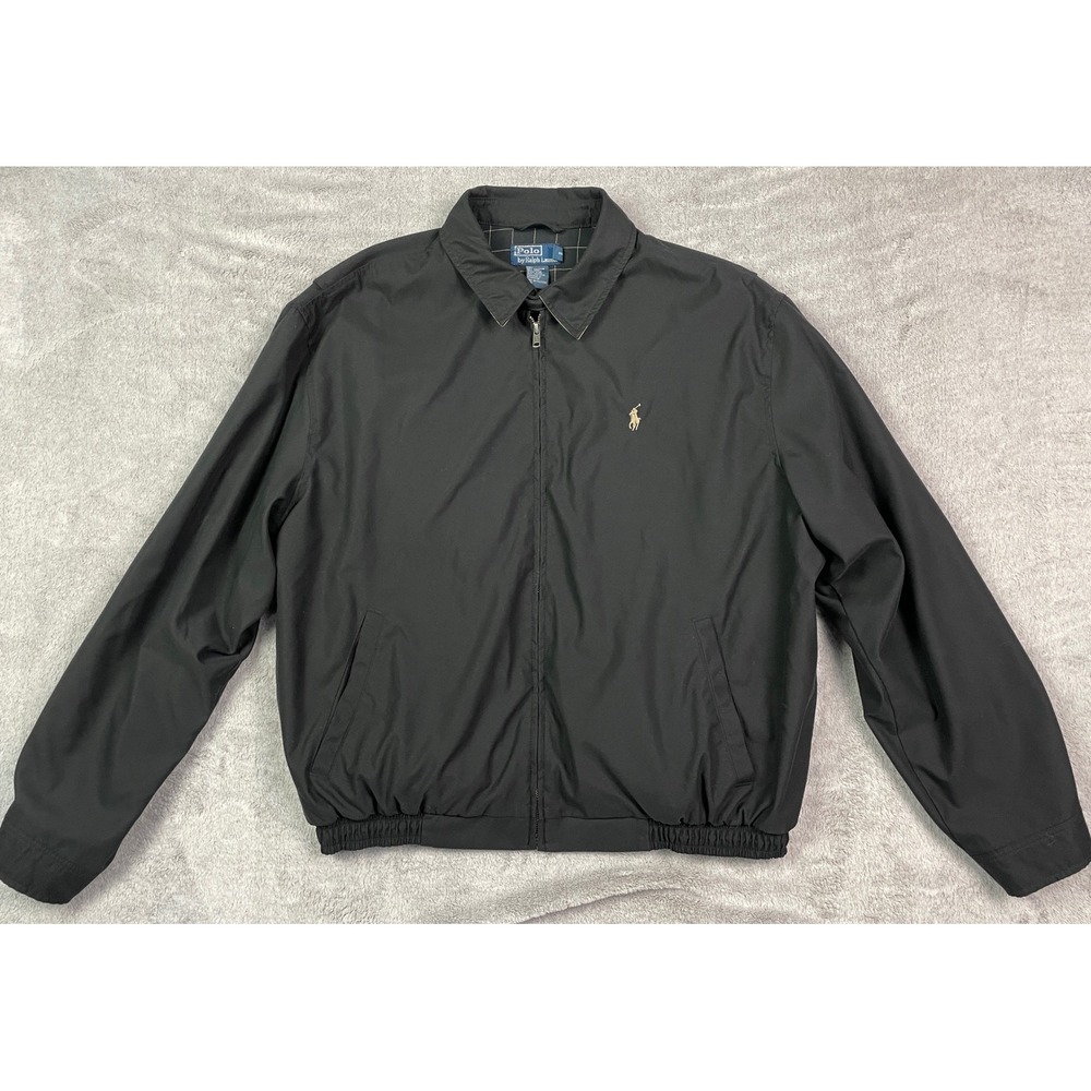 Polo Ralph Lauren Jacket Men XL Black Bi Swing Microfiber Windbreaker Zip Bomber